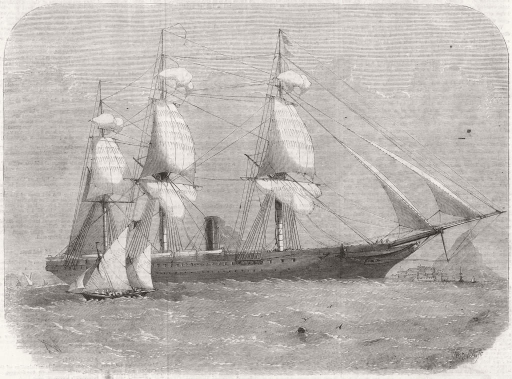 CHINA. Himalaya troopship, with Armstrong guns for 1860 old antique print